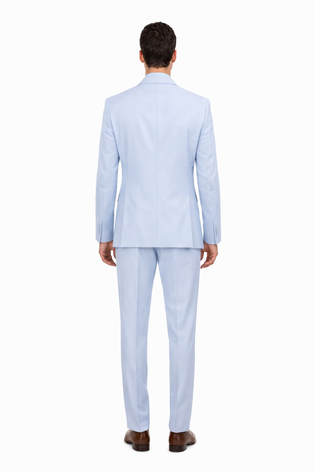 Mens 3 Piece Modern Fit Suits Poly Rayon vested blue suit Flat Front Pants - Light Blue Suit - Sky Blue Suit - Image 2