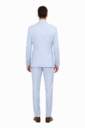 Mens 3 Piece Modern Fit Suits Poly Rayon vested blue suit Flat Front Pants - Light Blue Suit - Sky Blue Suit - Image 2