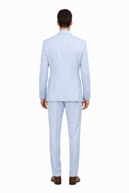 Mens 3 Piece Modern Fit Suits Poly Rayon vested blue suit Flat Front Pants - Light Blue Suit - Sky Blue Suit - Image 2