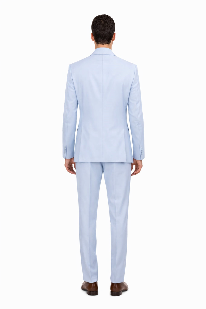 Mens 3 Piece Modern Fit Suits Poly Rayon vested blue suit Flat Front Pants - Light Blue Suit - Sky Blue Suit - Image 2