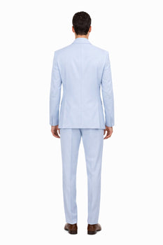 Mens 3 Piece Modern Fit Suits Poly Rayon vested blue suit Flat Front Pants - Light Blue Suit - Sky Blue Suit - Image 2