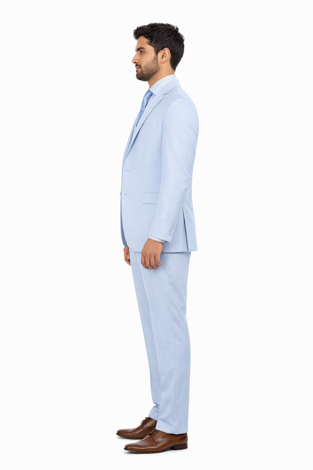Mens 3 Piece Modern Fit Suits Poly Rayon vested blue suit Flat Front Pants - Light Blue Suit - Sky Blue Suit - Image 4