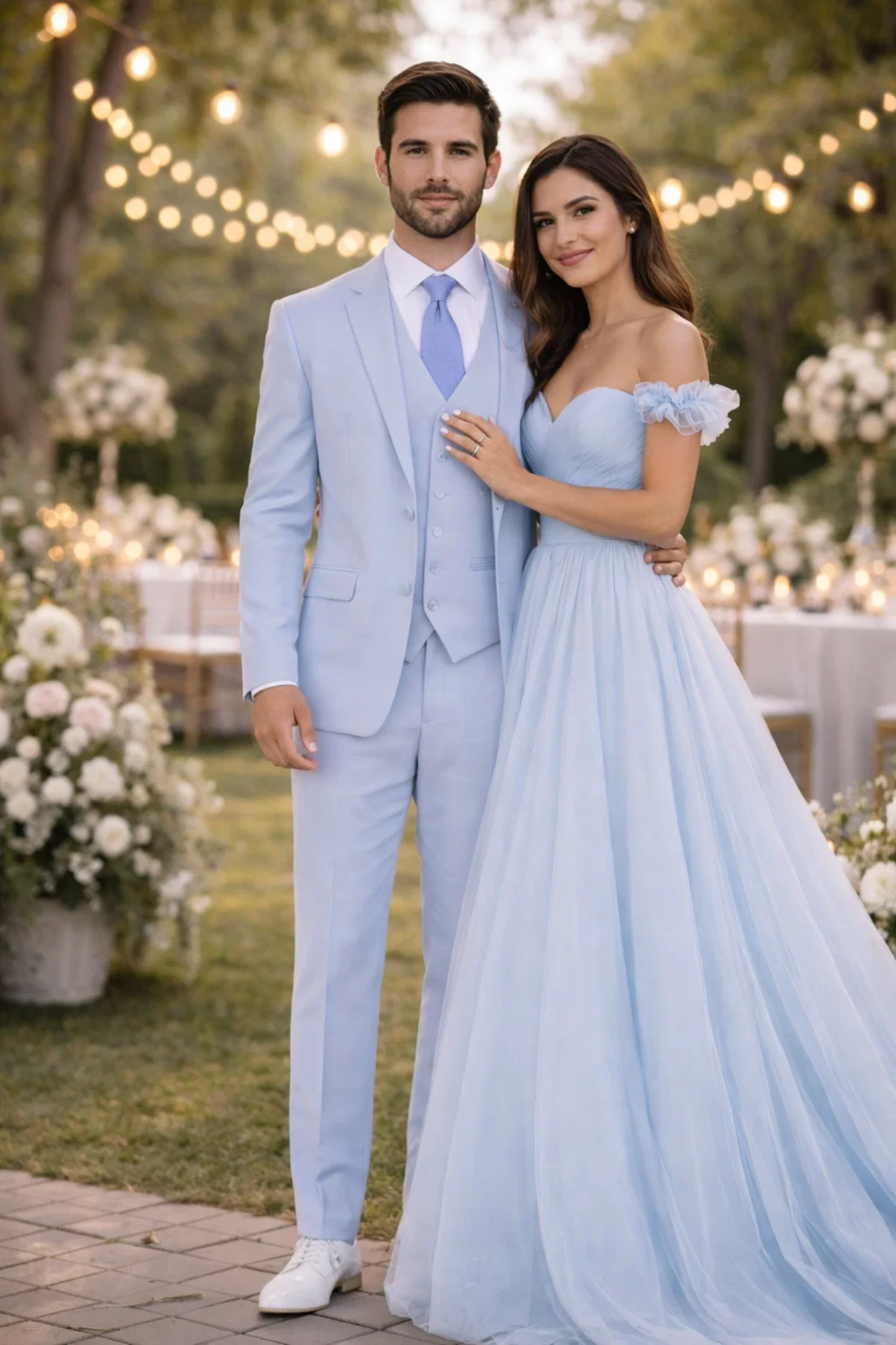 Mens 3 Piece Modern Fit Suits Poly Rayon vested blue suit Flat Front Pants - Light Blue Suit - Sky Blue Suit - Image 8