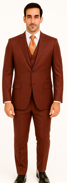 Vitali Brand Suits - Men's 3 Pieces Pleated Pants Side Vents With Pattern Brick