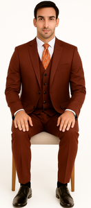 Vitali Brand Suits - Men's 3 Pieces Pleated Pants Side Vents With Pattern Brick