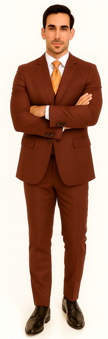 Men's 3 Pieces Pleated Pants Side Vents With Pattern Brick