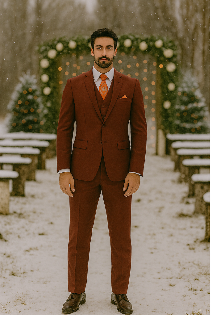 Vitali Brand Suits - Men's 3 Pieces Pleated Pants Side Vents With Pattern Brick