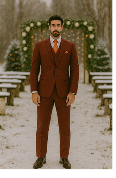 Vitali Brand Suits - Men's 3 Pieces Pleated Pants Side Vents With Pattern Brick