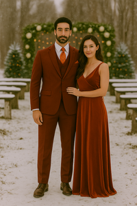 Vitali Brand Suits - Men's 3 Pieces Pleated Pants Side Vents With Pattern Brick