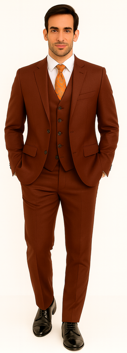 Men's 3 Pieces Pleated Pants Side Vents With Pattern Brick