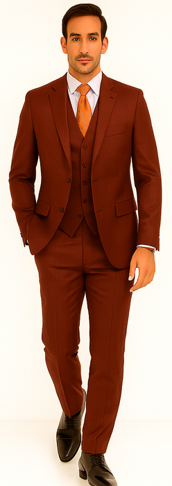 Men's 3 Pieces Pleated Pants Side Vents With Pattern Brick