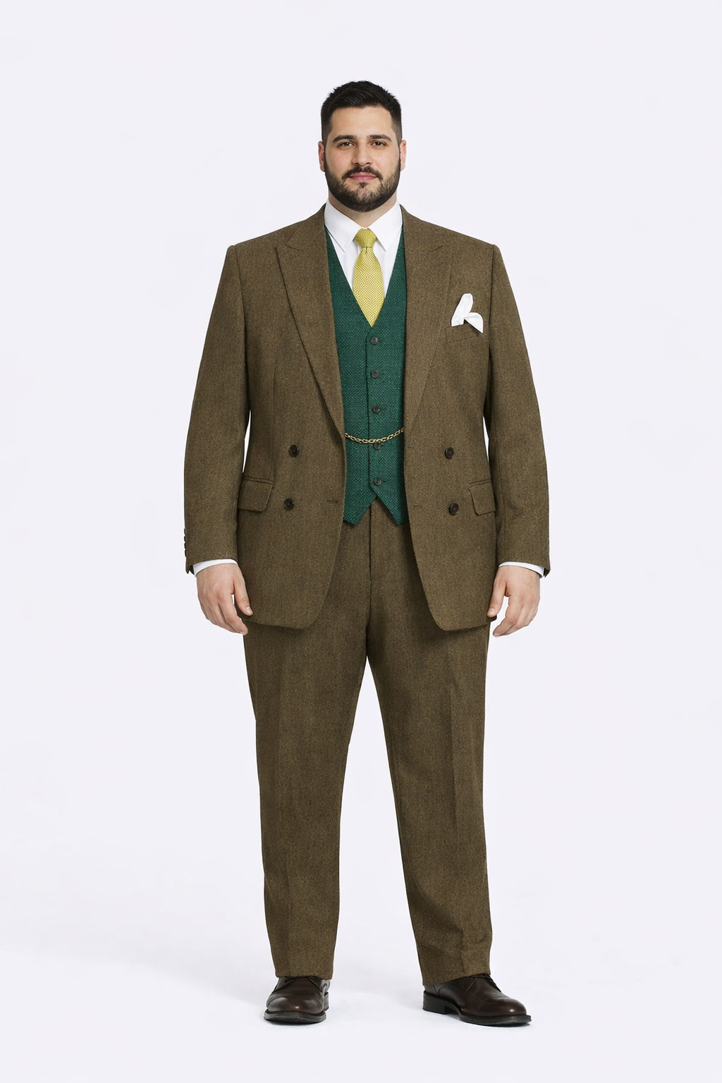 Al Capone Outfit for Men Brown Double Breasted Suit $179 + Hunter Green Vest $59 - Image 7