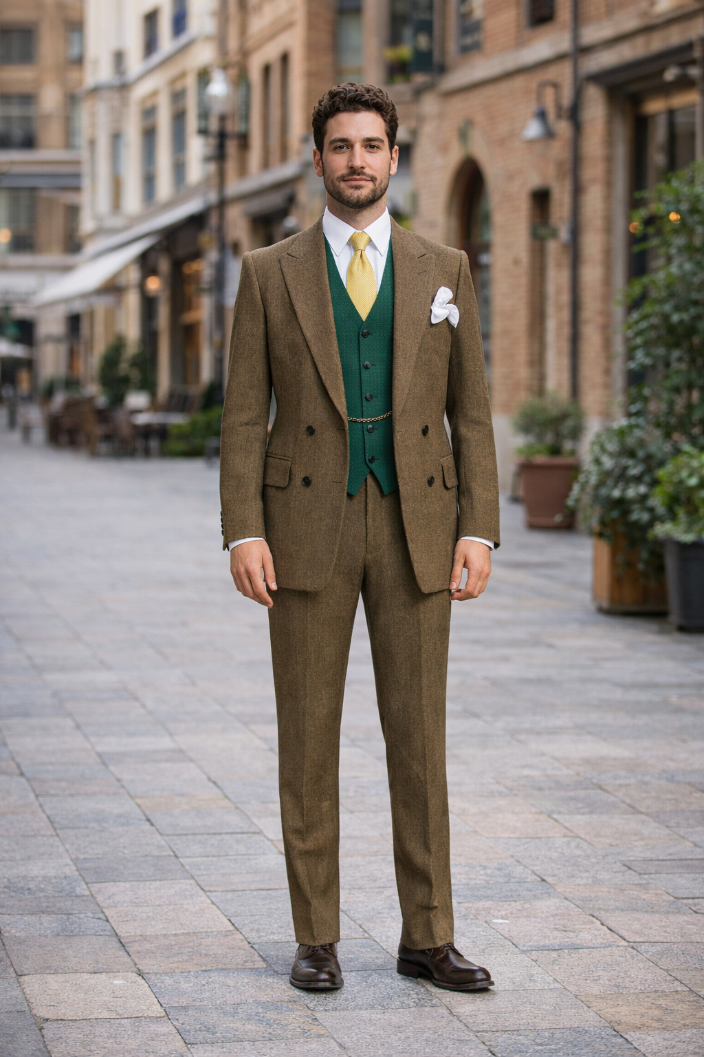 Al Capone Outfit for Men Brown Double Breasted Suit $179 + Hunter Green Vest $59 - Image 6