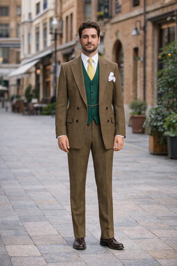 Al Capone Outfit for Men Brown Double Breasted Suit $179 + Hunter Green Vest $59 - Image 6