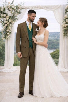 Al Capone Outfit for Men Brown Double Breasted Suit $179 + Hunter Green Vest $59 - Image 8