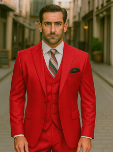 Mens All Season Suit Brand 3 Piece Vest Designer Classic Dress 2 Button Trendy Red Suit