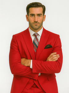 Mens All Season Suit Brand 3 Piece Vest Designer Classic Dress 2 Button Trendy Red Suit