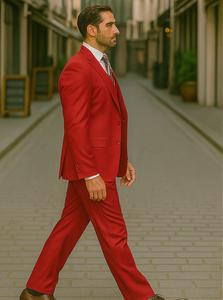 Mens All Season Suit Brand 3 Piece Vest Designer Classic Dress 2 Button Trendy Red Suit