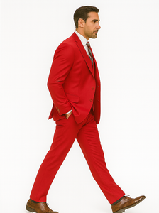 Mens All Season Suit Brand 3 Piece Vest Designer Classic Dress 2 Button Trendy Red Suit