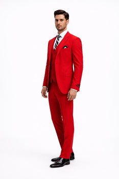 Mens All Season Suit Brand 3 Piece Vest Designer Classic Dress 2 Button Trendy Red Suit - Image 4