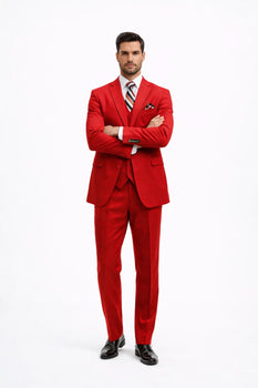 Mens All Season Suit Brand 3 Piece Vest Designer Classic Dress 2 Button Trendy Red Suit - Image 5