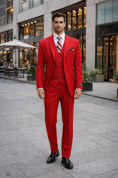 Mens All Season Suit Brand 3 Piece Vest Designer Classic Dress 2 Button Trendy Red Suit - Image 7