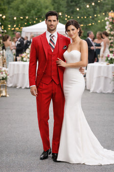 Mens All Season Suit Brand 3 Piece Vest Designer Classic Dress 2 Button Trendy Red Suit - Image 8