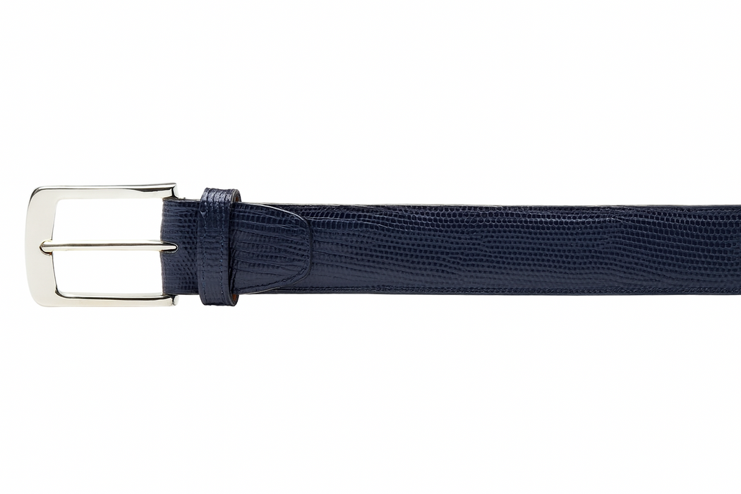 Men's Authentic Genuine Skin Italian Pasta Genuine Lizard Navy Belt