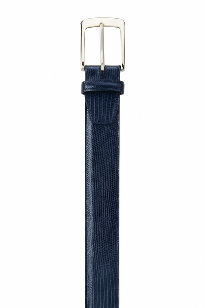 Men's Authentic Genuine Skin Italian Pasta Genuine Lizard Navy Belt - Image 4