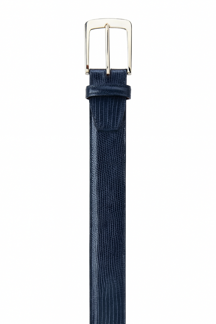 Men's Authentic Genuine Skin Italian Pasta Genuine Lizard Navy Belt - Image 4