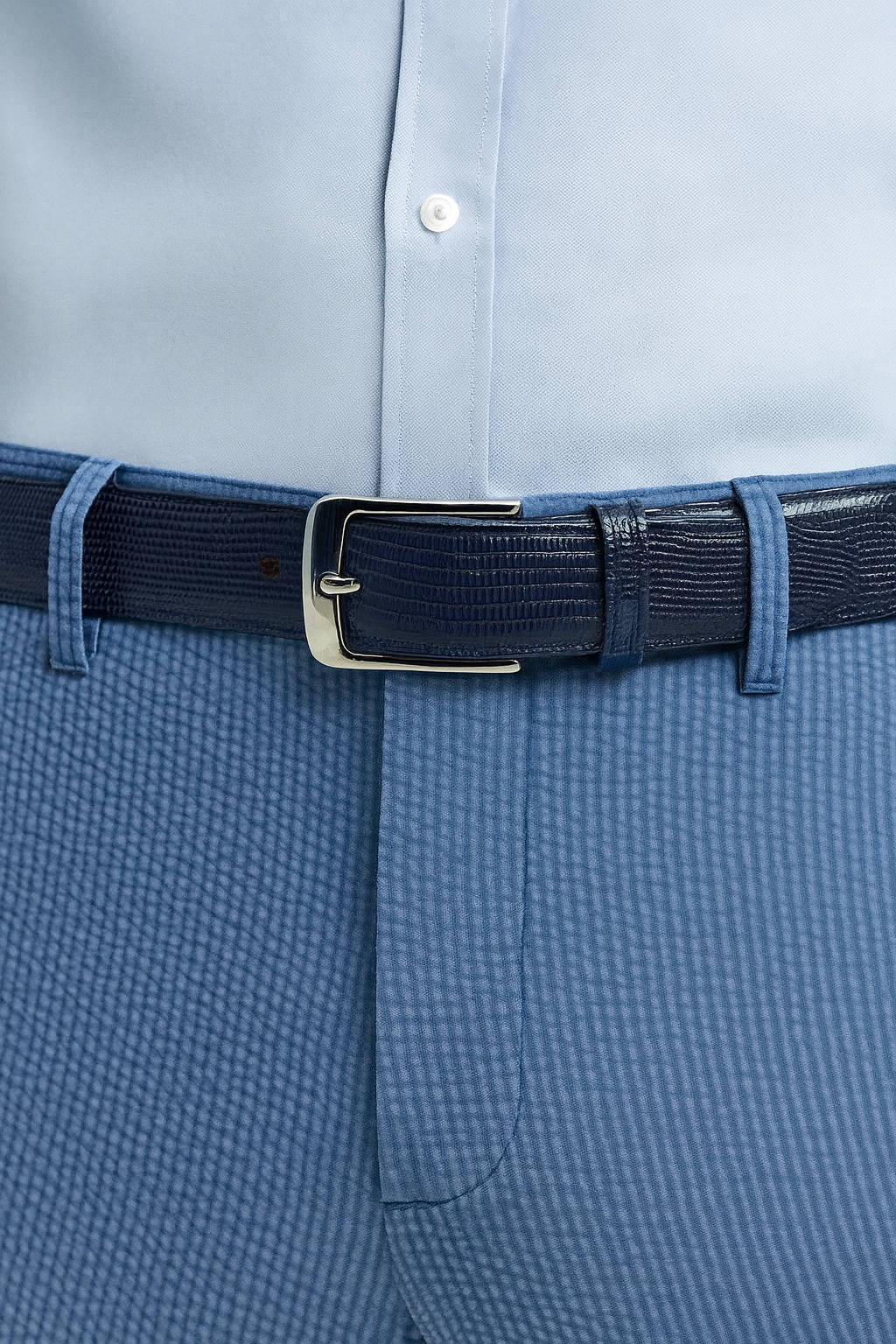 Men's Authentic Genuine Skin Italian Pasta Genuine Lizard Navy Belt - Image 5