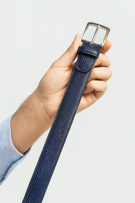 Men's Authentic Genuine Skin Italian Pasta Genuine Lizard Navy Belt