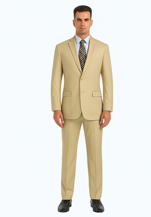 Mens Basic 2 Button Classic Fit Poplin Suit in Beige