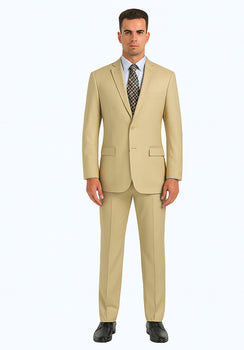Mens Basic 2 Button Classic Fit Poplin Suit in Beige