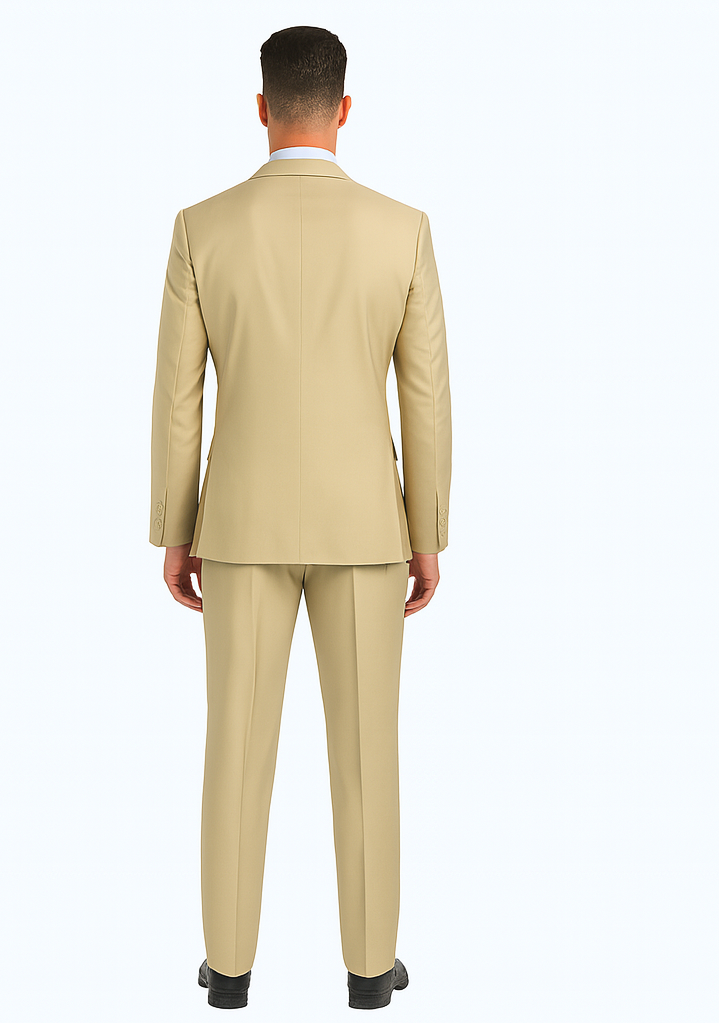 Mens Basic 2 Button Classic Fit Poplin Suit in Beige - Image 2