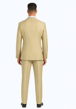 Mens Basic 2 Button Classic Fit Poplin Suit in Beige - Image 2