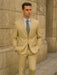 Mens Basic 2 Button Classic Fit Poplin Suit in Beige