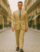 Mens Basic 2 Button Classic Fit Poplin Suit in Beige