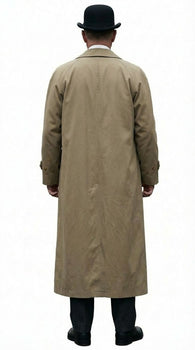 Men’s Beige Cotton Trench Coat Suit Package – Classic Long Overcoat for Formal + Suit + Hat