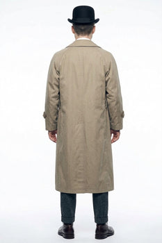 Mens Beige Vintage Style Trenchcoat Overcoat + Suit + Hat – Classic Long Trench Coat Inspired by Peaky Blinders Formal 1920s Package