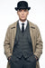 Mens Beige Vintage Style Trenchcoat Overcoat + Suit + Hat – Classic Long Trench Coat Inspired by Peaky Blinders Formal 1920s Package