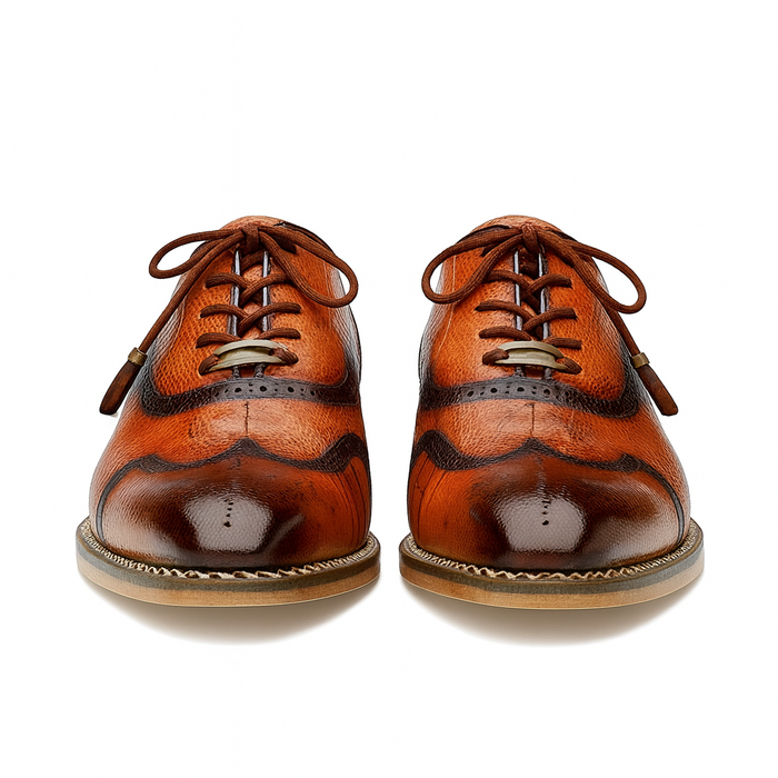Belvedere Alex Ostrich Wingtip Dress Shoe – Cognac