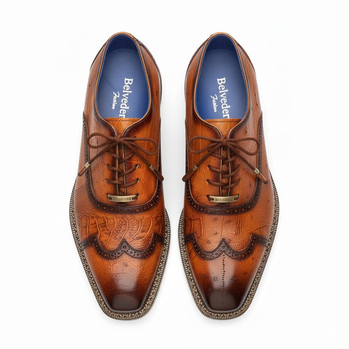 Belvedere Alex Ostrich Wingtip Dress Shoe – Cognac