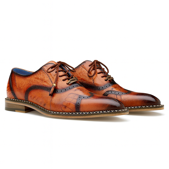 Belvedere Alex Ostrich Wingtip Dress Shoe – Cognac