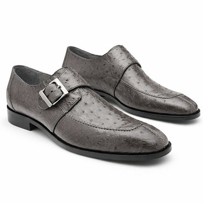 Belvedere Men's Shoes Gray Ostrich Side Buckle Strap Josh 114011