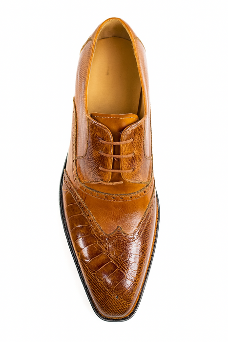 Men's Belvedere Nino Slanted Wingtip Ostrich Leg & Eel Dress Shoe – Antique Camel