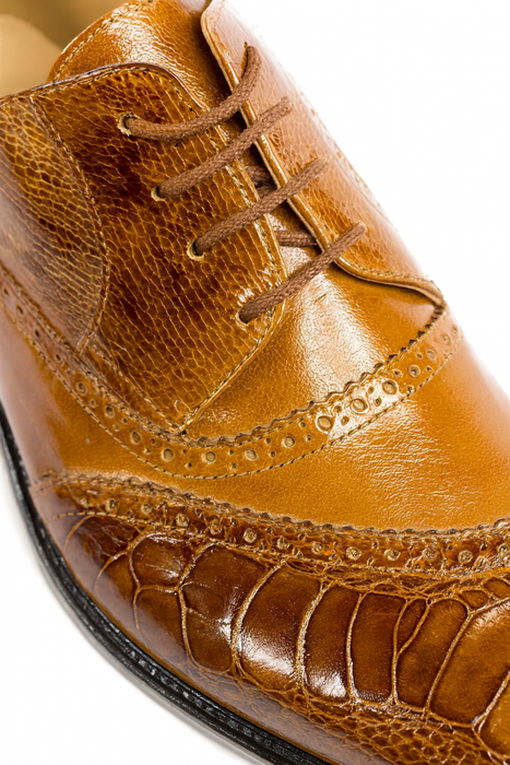 Men's Belvedere Nino Slanted Wingtip Ostrich Leg & Eel Dress Shoe – Antique Camel
