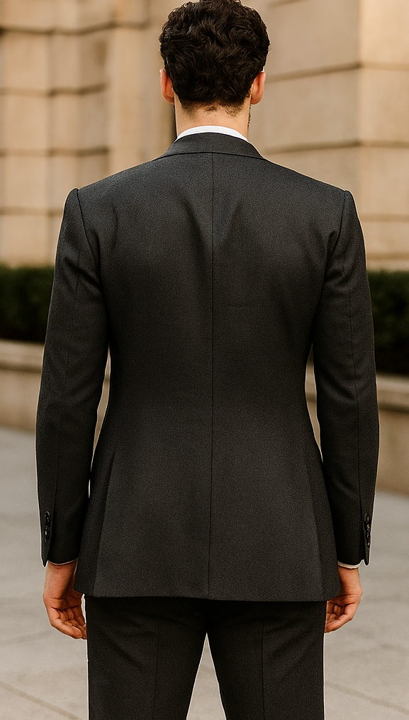 Mens Big and Tall Size Suits - Plus Size Mens Solid Black Suit - Peak Lapel Ticket Pocket - Image 2