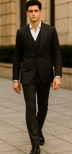 Mens Big and Tall Size Suits - Plus Size Mens Solid Black Suit - Peak Lapel Ticket Pocket