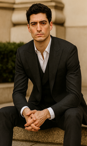 Mens Big and Tall Size Suits - Plus Size Mens Solid Black Suit - Peak Lapel Ticket Pocket